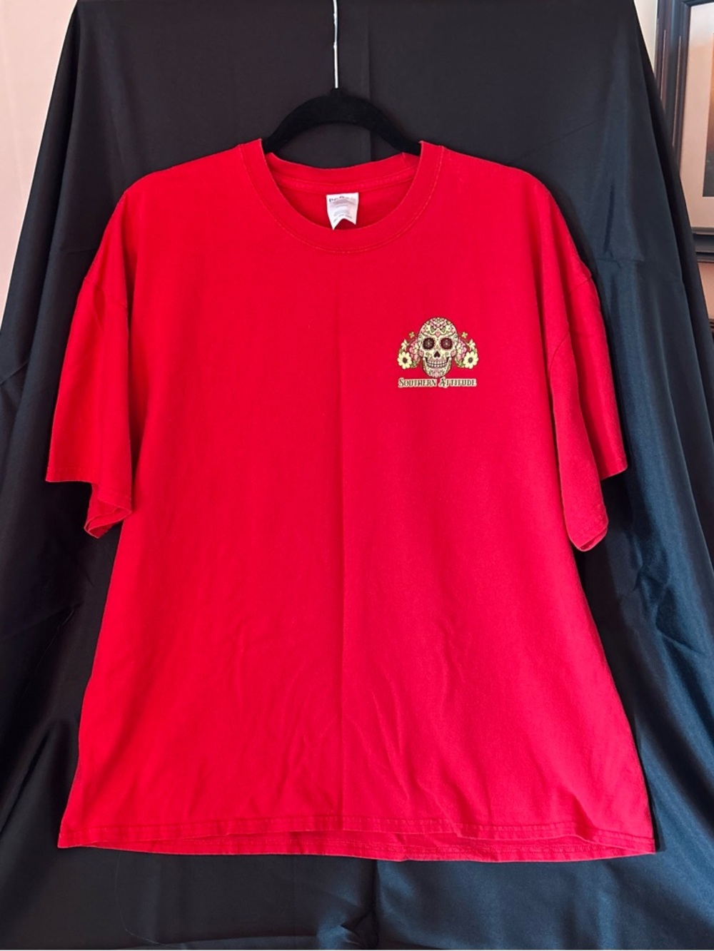 Port and Company Red Short-Sleeve Crewneck Tee with Sugar Skull Chest Graphic